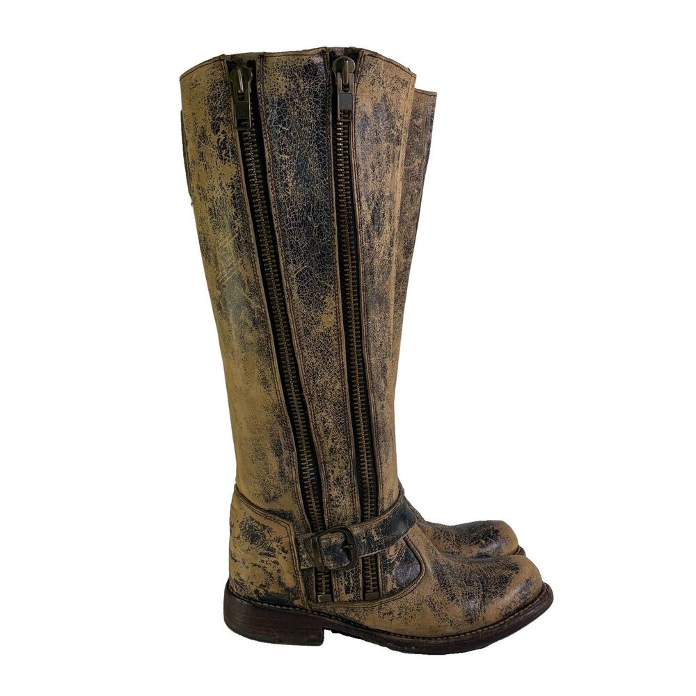 Bed Stu Boots Tango Cobbler Tall Brown Leather Distressed Zip Up Womens 6.5 US